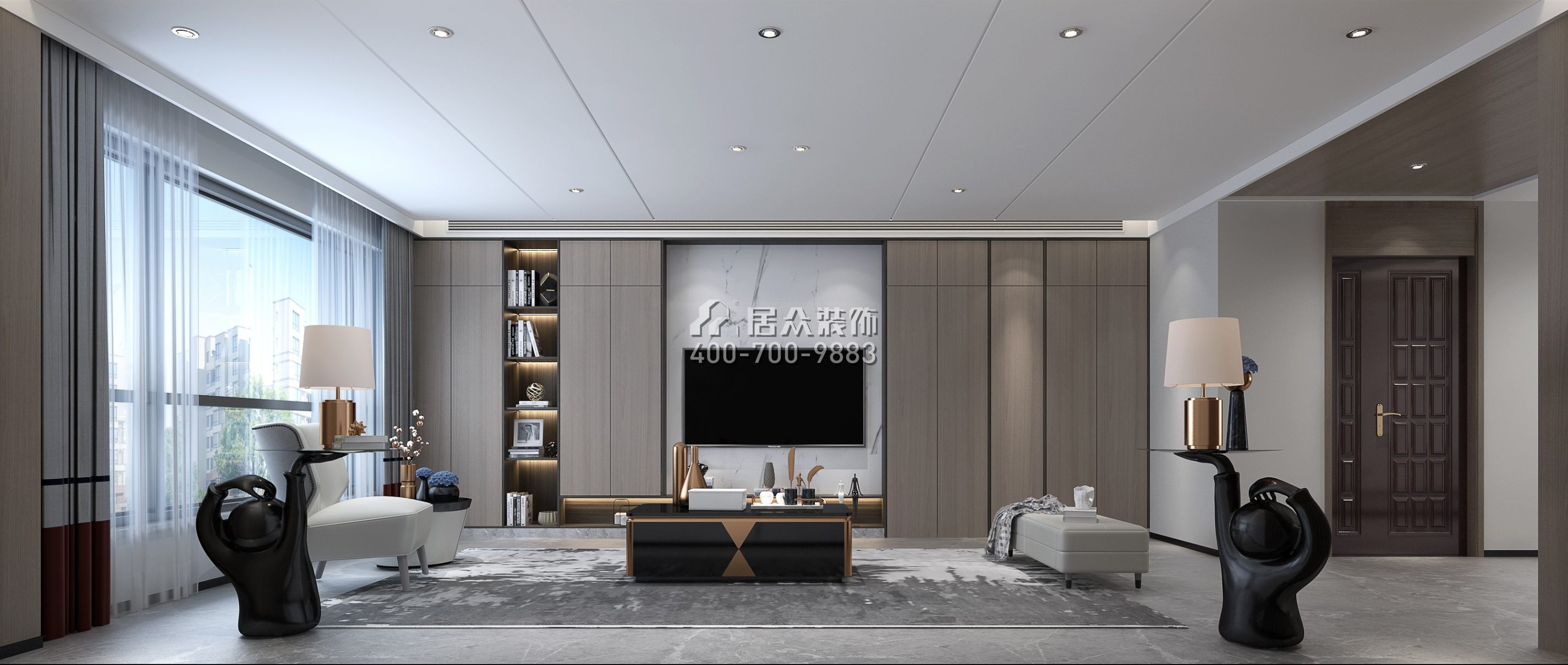 中泰财富湘江200平方米现代简约风格平层户型客厅装修效果图