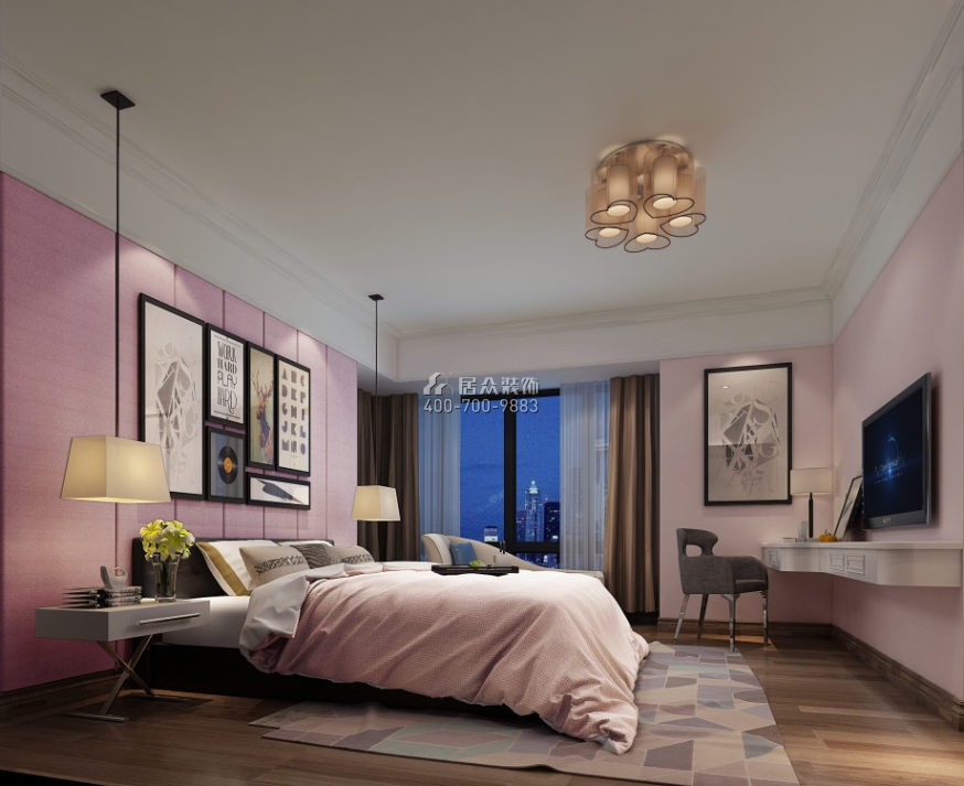 维港半岛169平方米中式风格平层户型卧室装修效果图