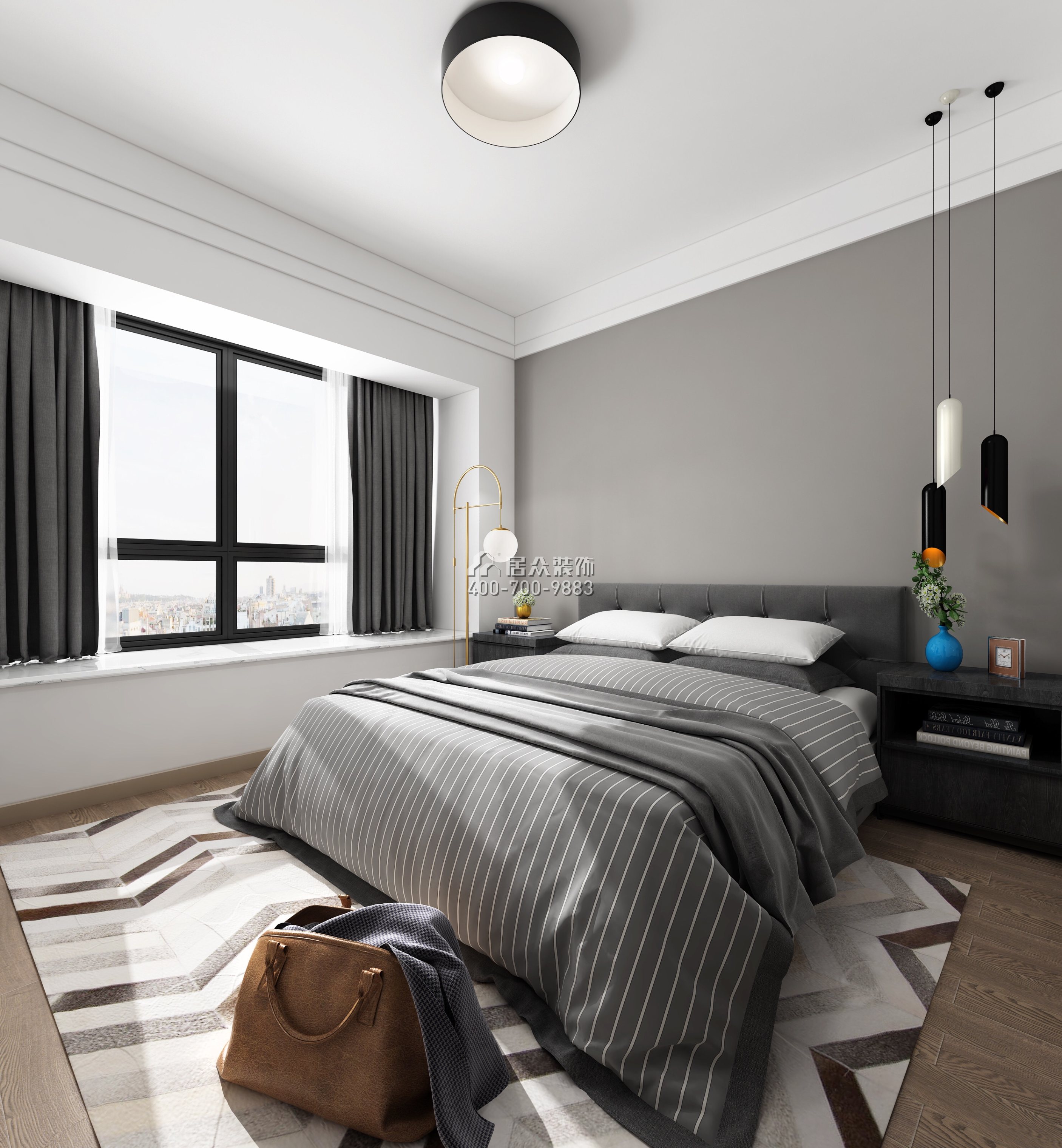 华发峰景湾216平方米北欧风格平层户型卧室装修效果图