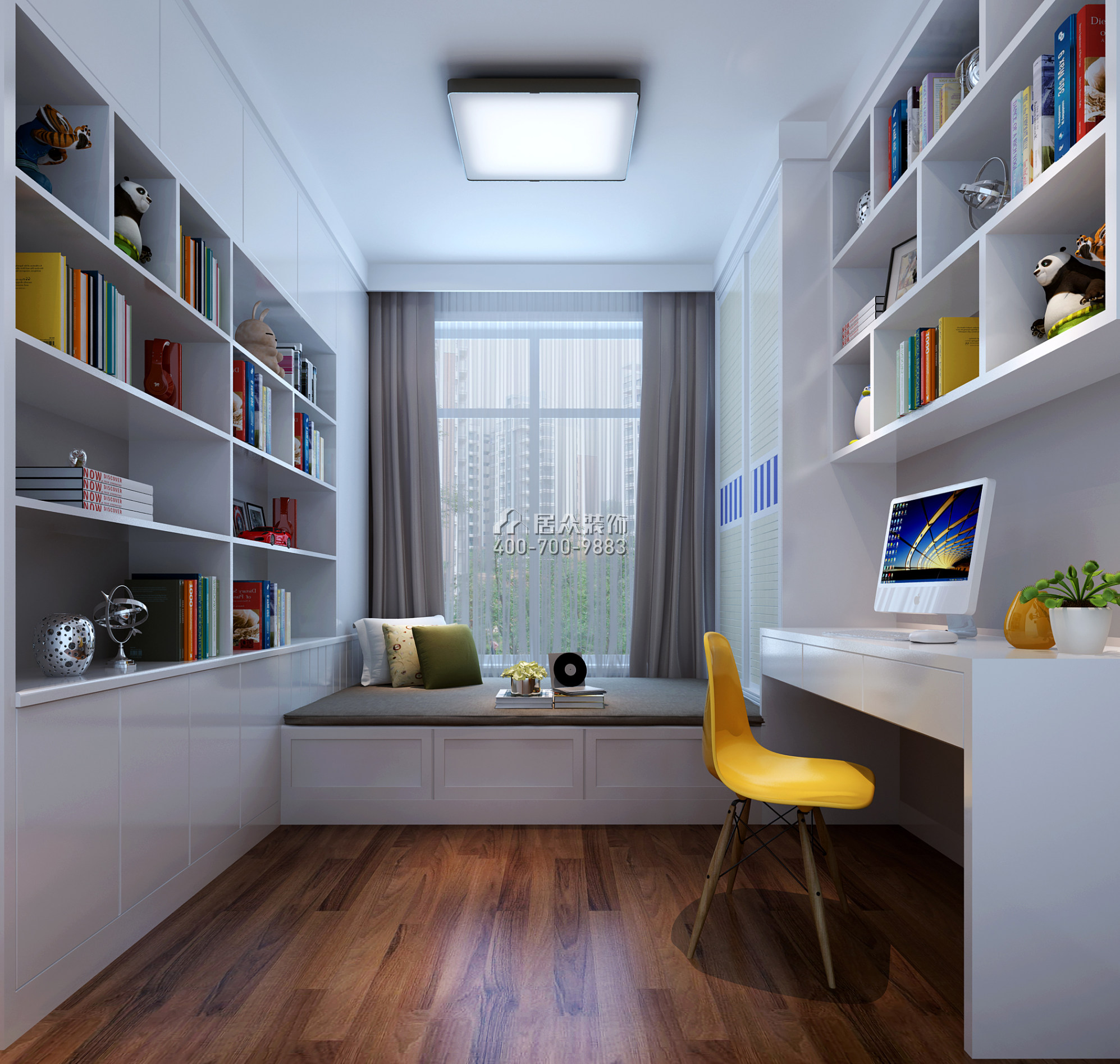 華盛·西薈城4期89平方米歐式風格平層戶型臥室書房一體裝修效果圖