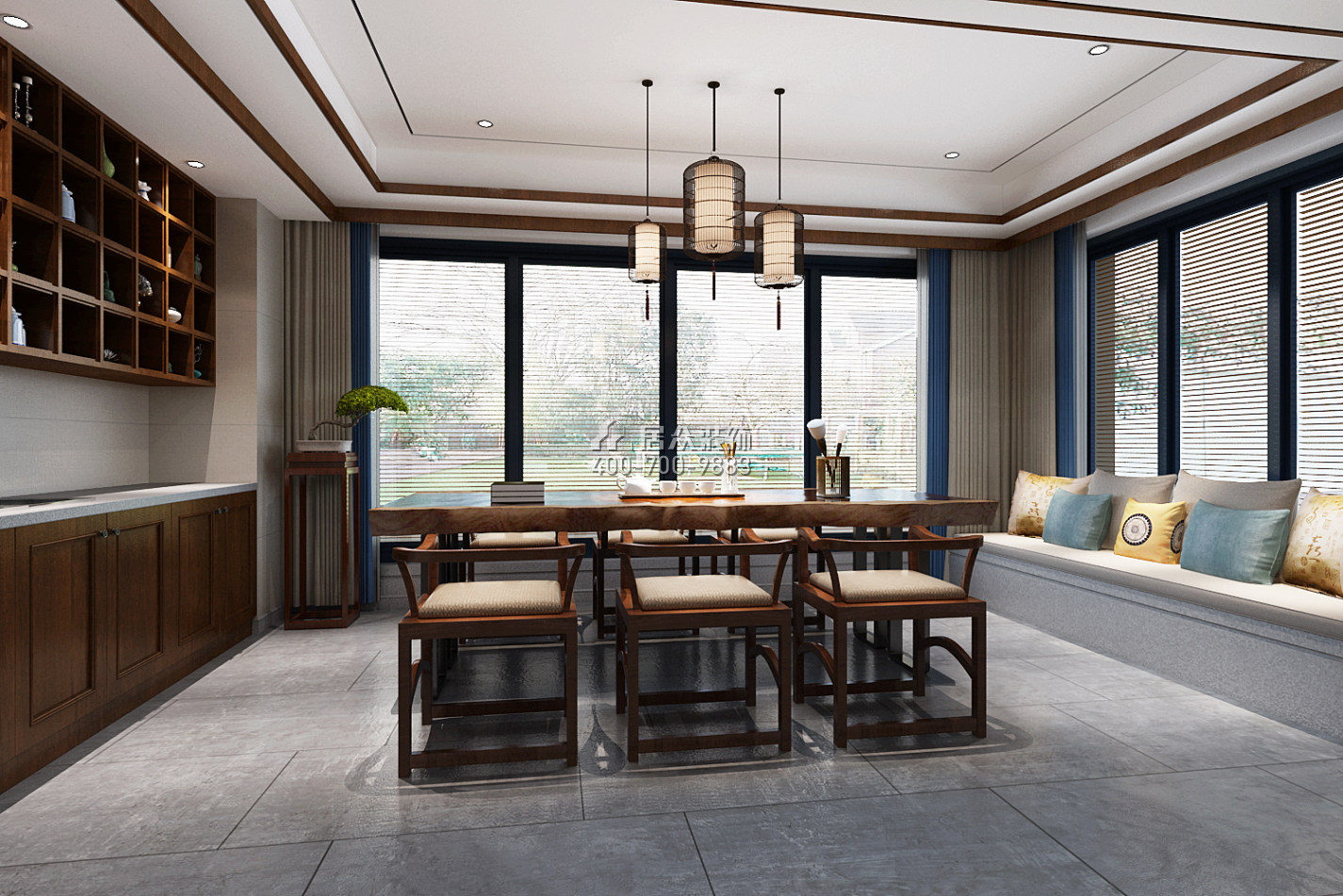 天利天鹅湾420平方米中式风格别墅户型茶室装修效果图