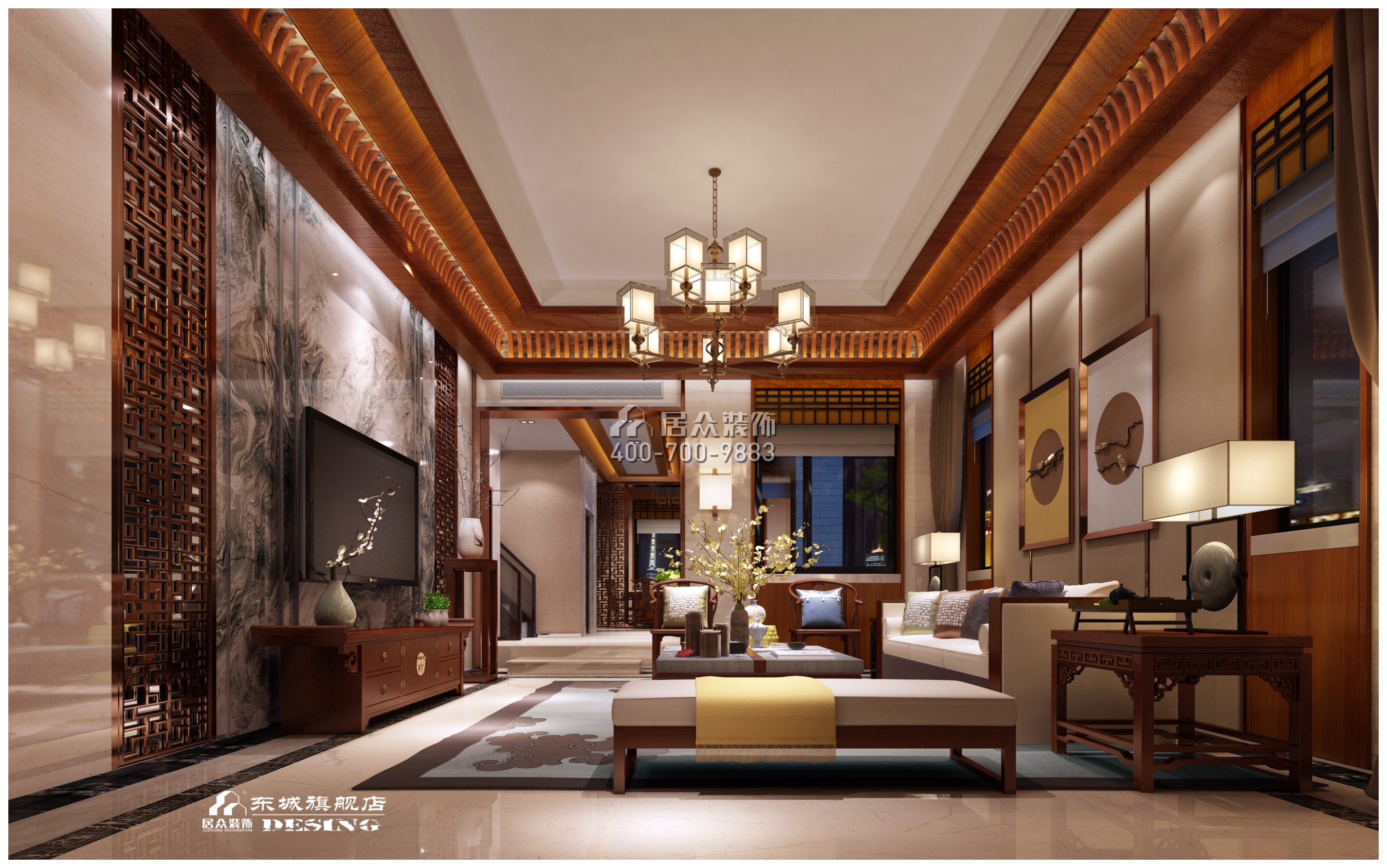 藏珑湖上国际600平方米中式风格别墅户型客厅装修效果图