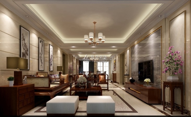 绿地翠谷香堡297平方米中式风格平层户型客厅装修效果图