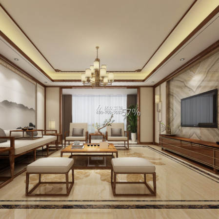 京武浪琴山180平方米中式风格平层户型客厅装修效果图