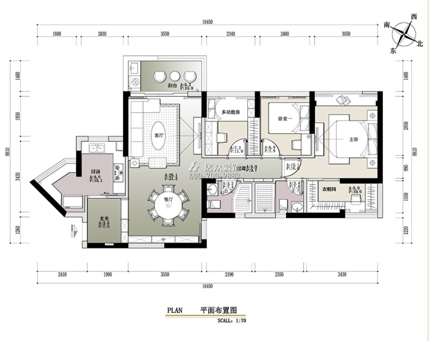 海印长城二期120平方米中式风格平层户型户型图装修效果图