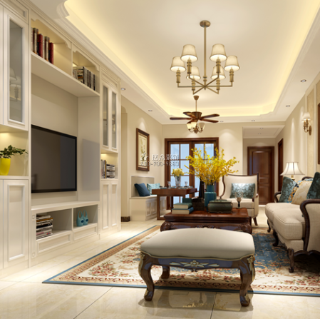 星河银湖谷89平方米美式风格平层户型客厅装修效果图