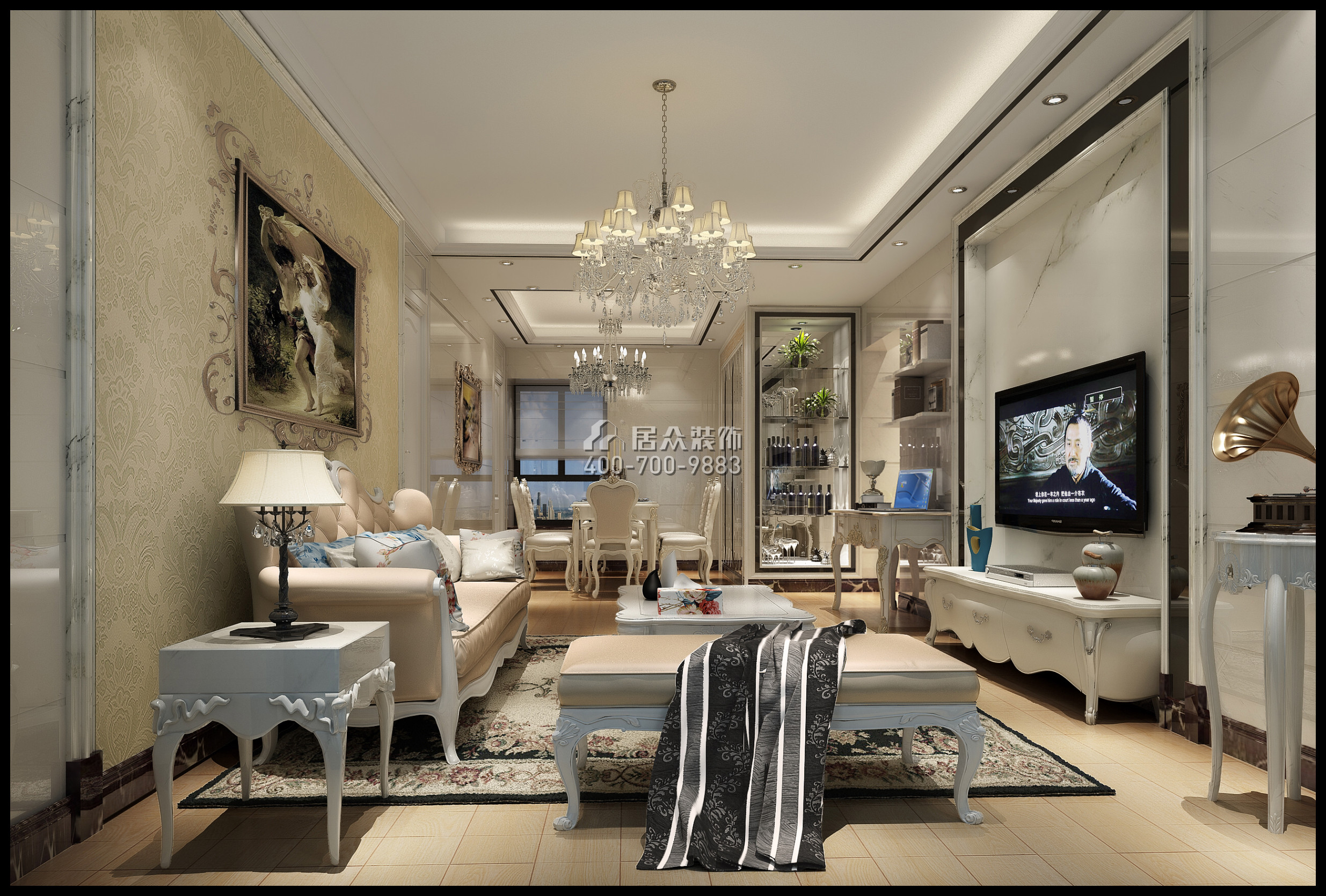富力東山新天地120平方米歐式風格平層戶型客廳裝修效果圖