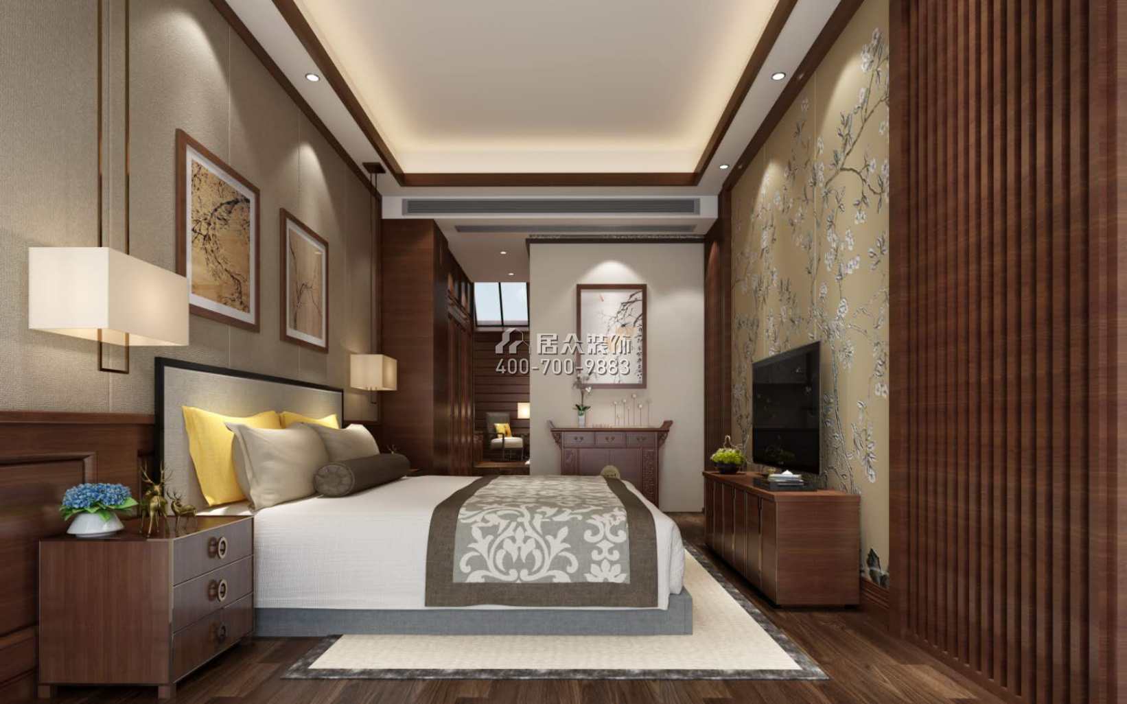 中国铁建山语城350平方米中式风格别墅户型卧室装修效果图