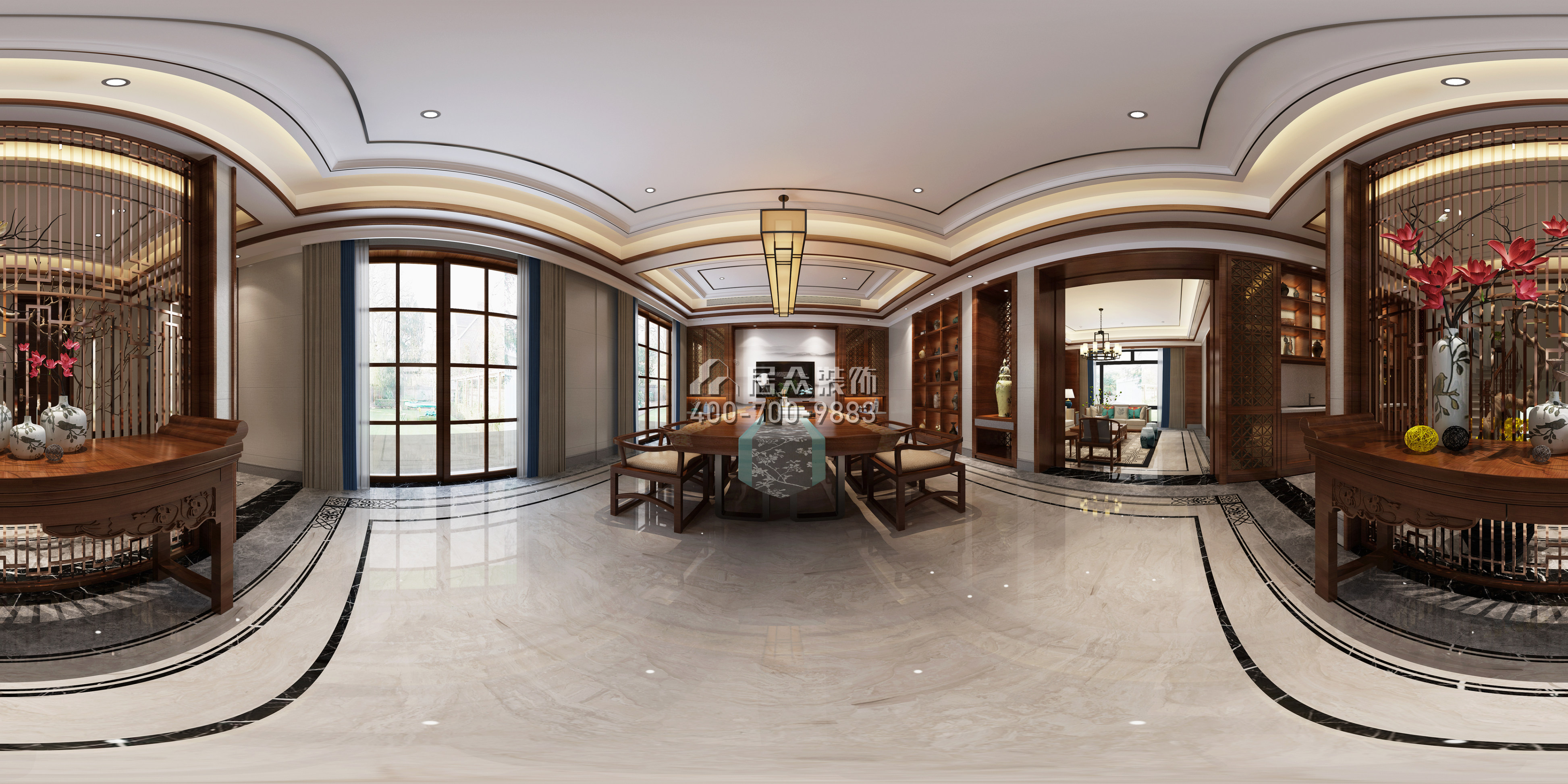龙吟水榭650平方米中式风格别墅户型客厅装修效果图