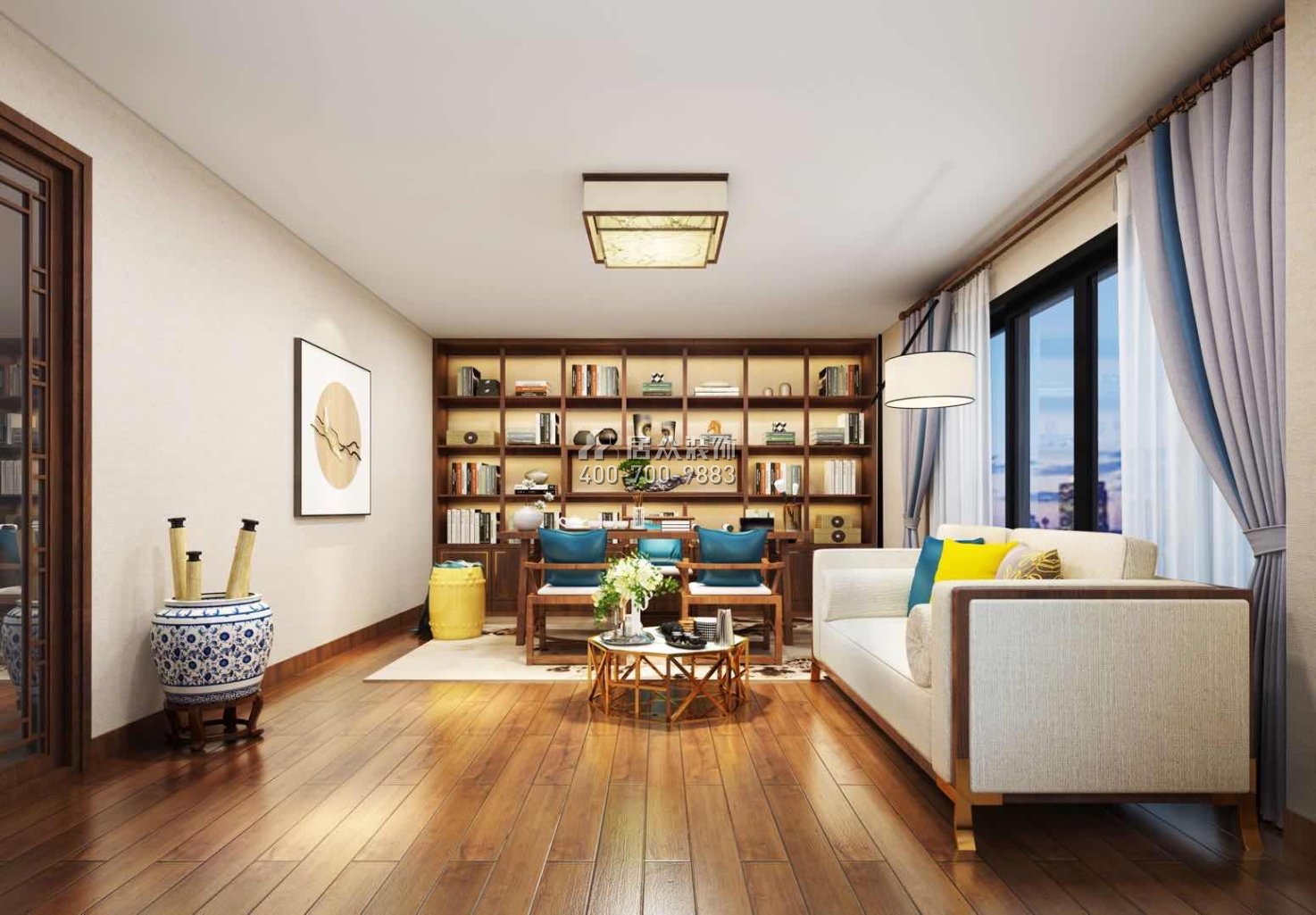 万科棠樾500平方米中式风格别墅户型书房装修效果图