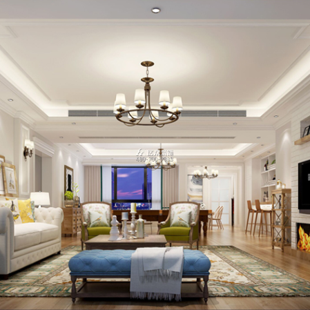 华发山庄260平方米美式风格平层户型客厅装修效果图