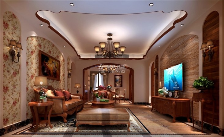 華英城墅景灣160平方米美式風格平層戶型客廳裝修效果圖