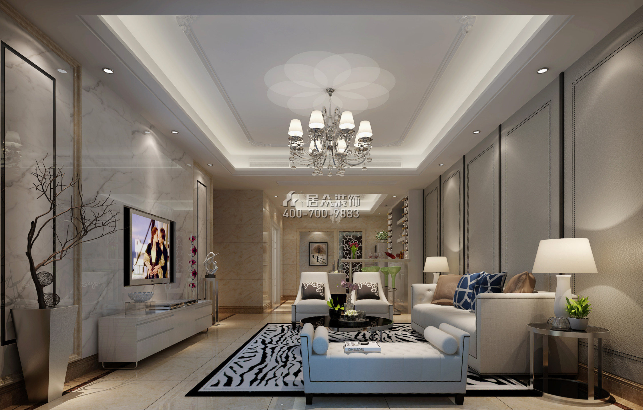 天悦湾170平方米现代简约风格平层户型客厅装修效果图