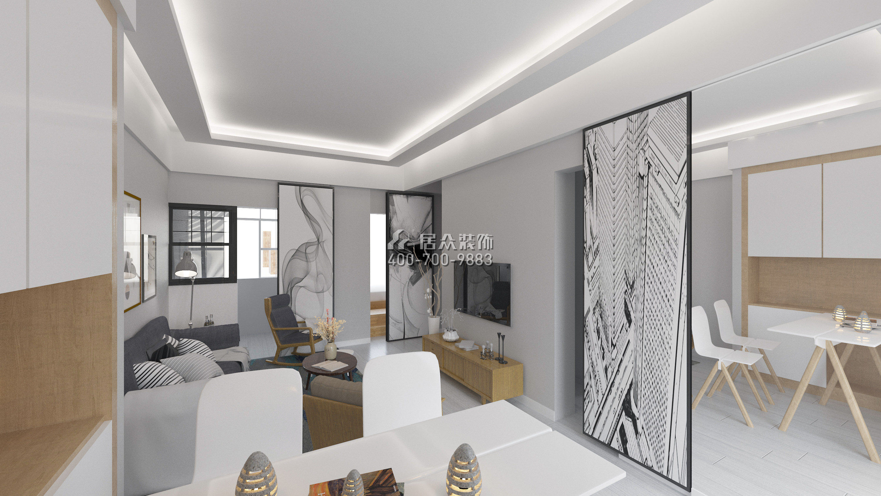京基一百一期50平方米北歐風格平層戶型客廳裝修效果圖