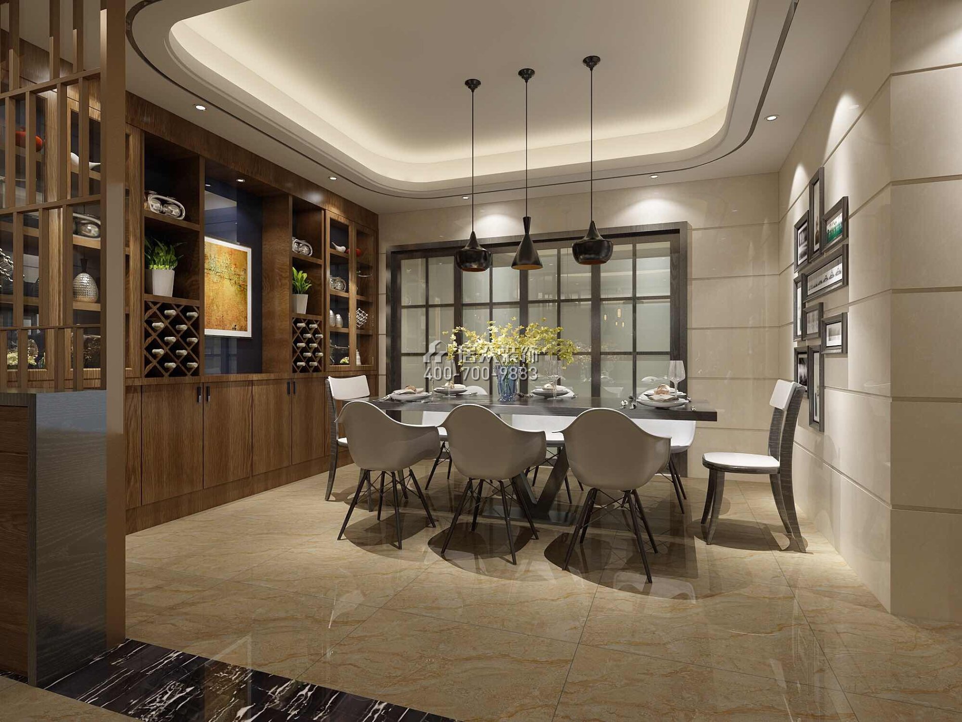 碧桂園220平方米現代簡約風格平層戶型餐廳裝修效果圖