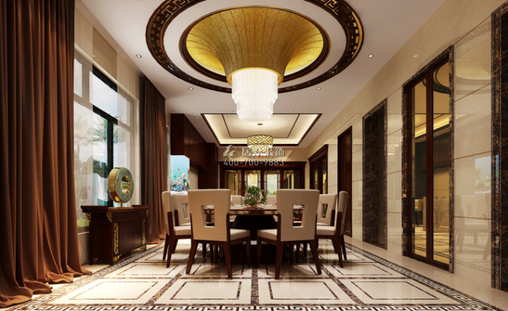 九号公馆600平方米中式风格别墅户型餐厅装修效果图