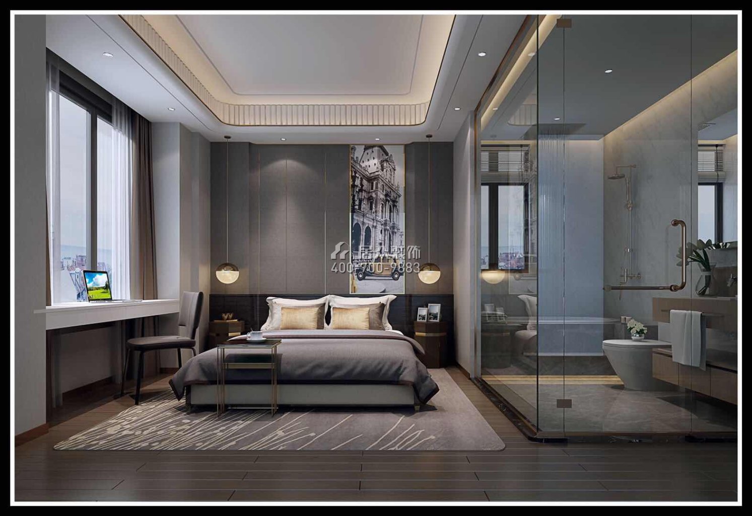 海逸豪庭御峰267平方米现代简约风格别墅户型卧室装修效果图