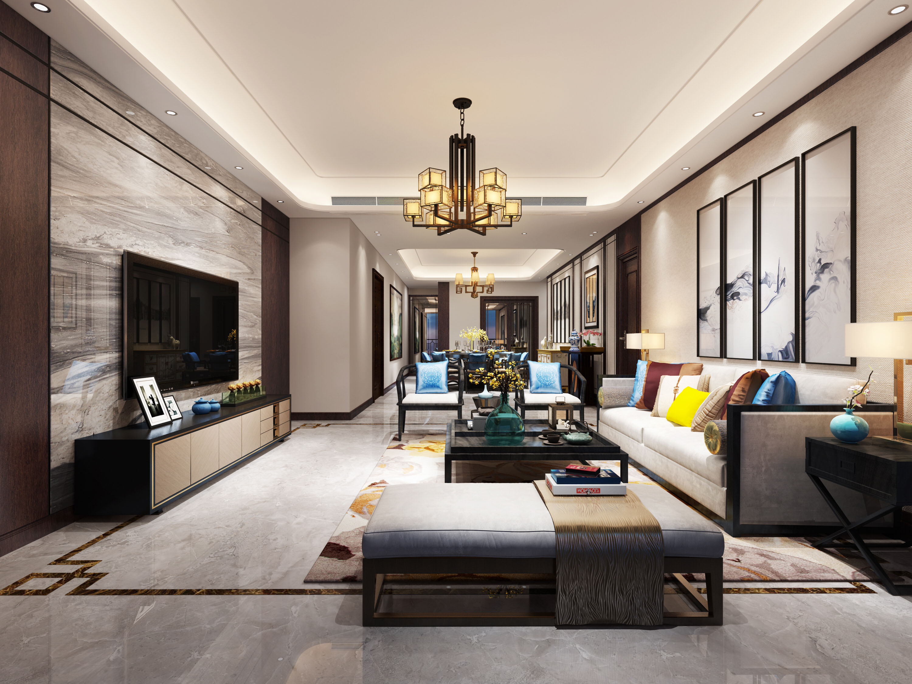 大康福盈门179平方米中式风格平层户型客厅装修效果图