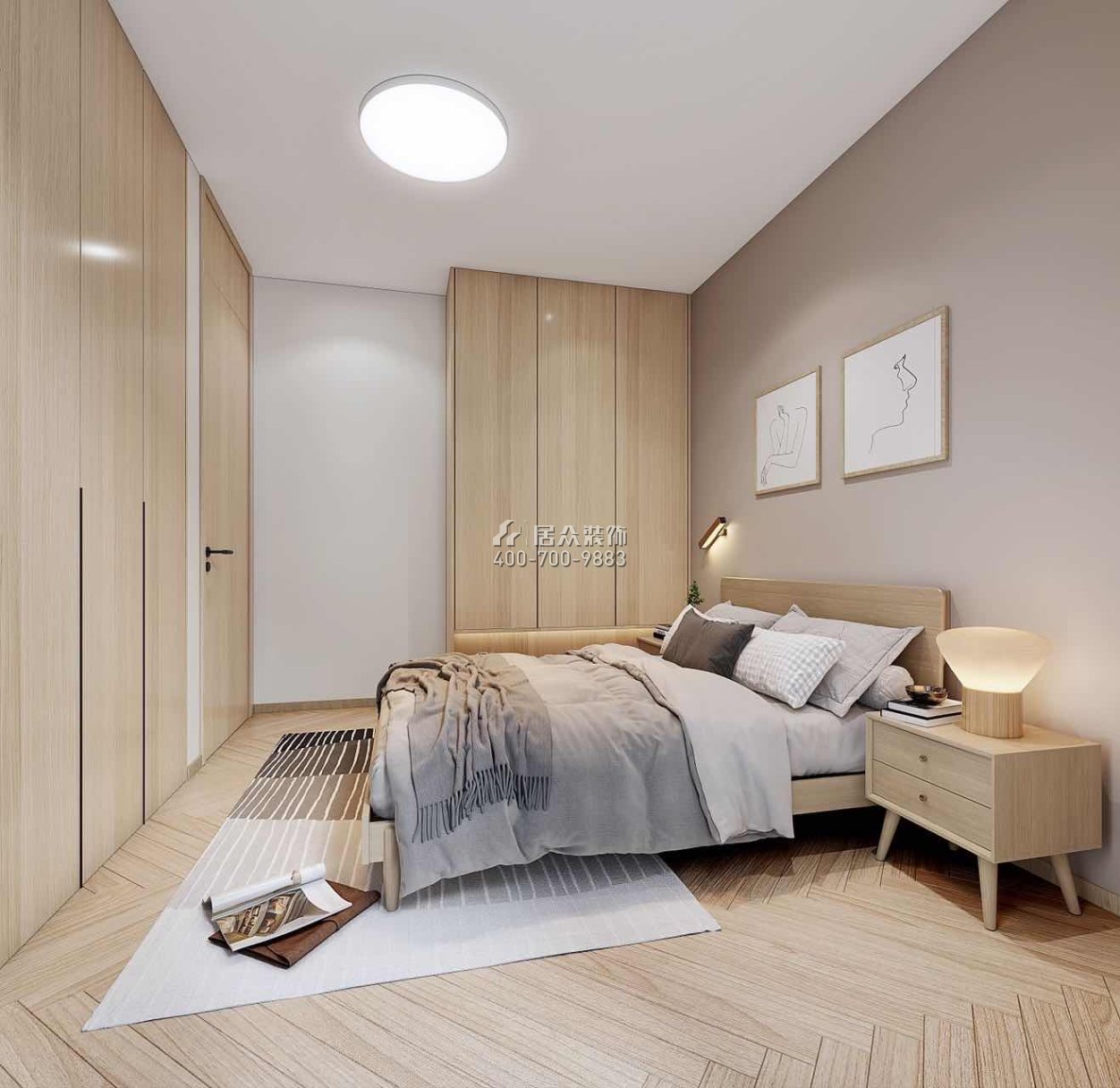 景鹏大厦100平方米现代简约风格平层户型卧室装修效果图