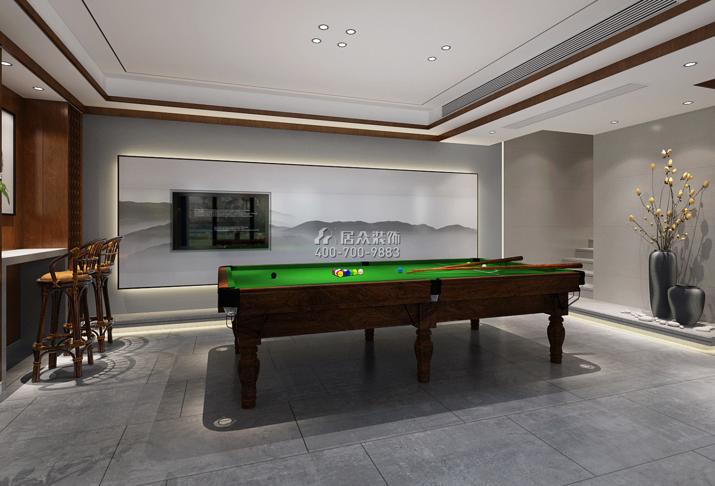 天利天鵝灣420平方米中式風格別墅戶型娛樂室裝修效果圖