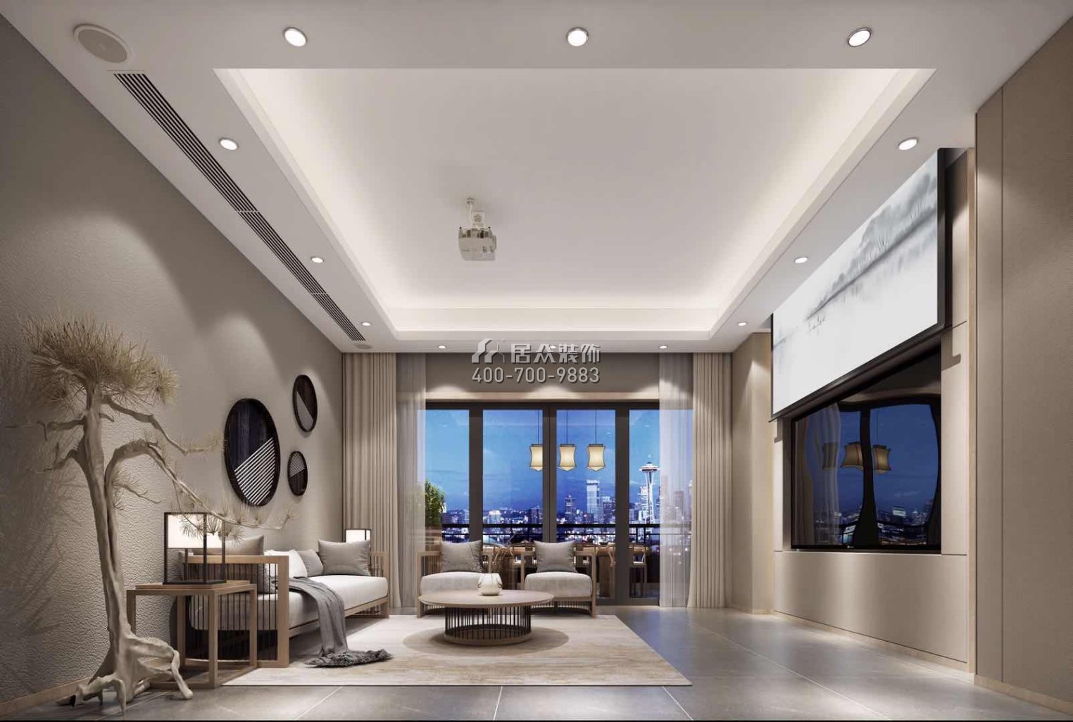 中海銀海灣460平方米中式風格復式戶型客廳裝修效果圖