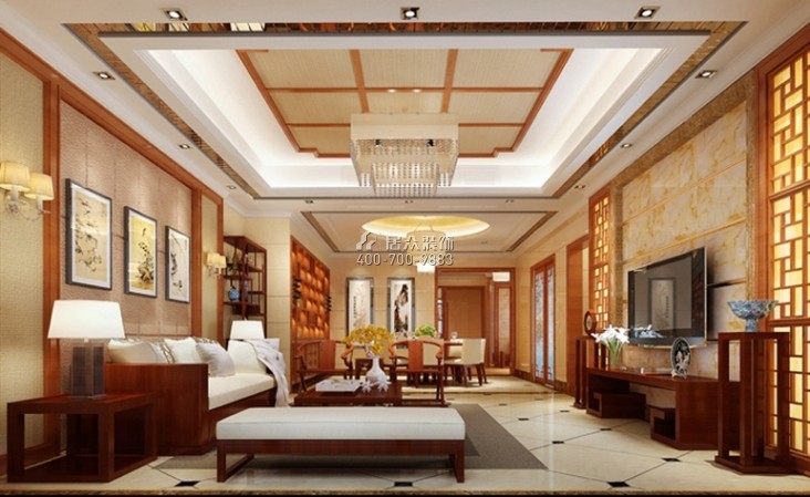 方直珑湖湾240平方米中式风格平层户型客厅装修效果图
