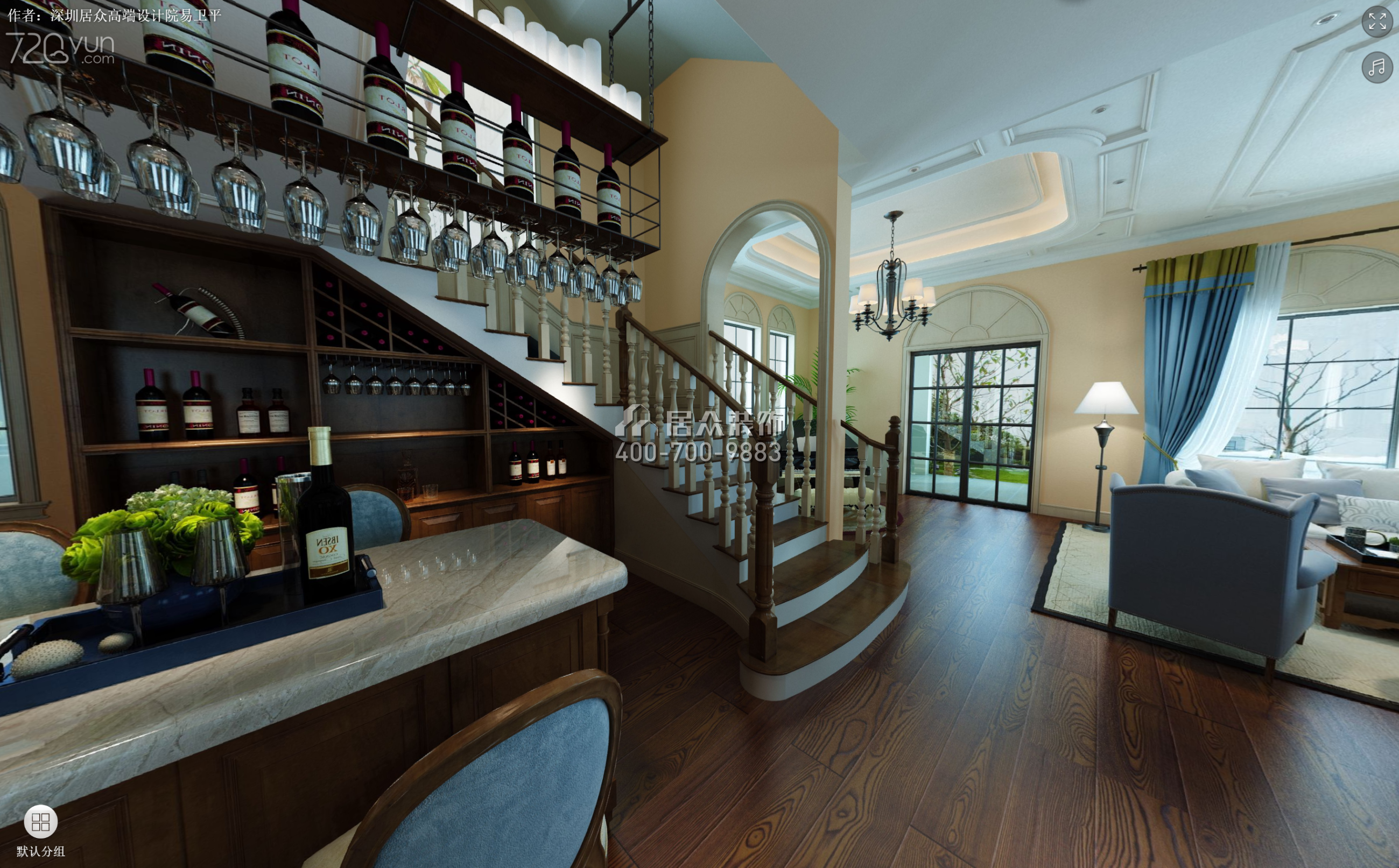 庆隆南山高尔夫国际社区400平方米美式风格别墅户型楼梯装修效果图