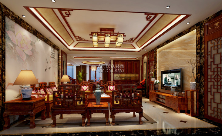 大汉汉园235平方米中式风格复式户型客厅装修效果图
