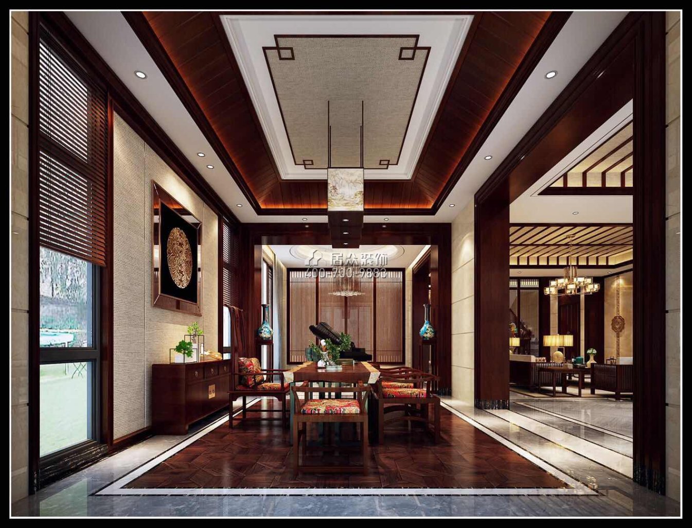翡翠松山湖800平方米中式风格别墅户型茶室装修效果图