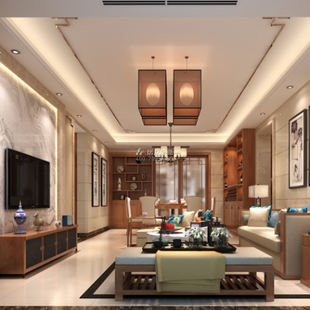 维港半岛142平方米中式风格平层户型客厅装修效果图