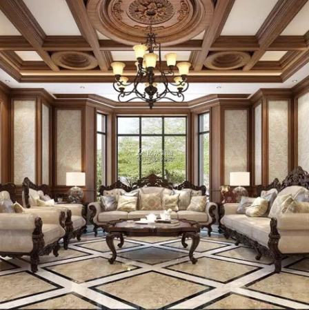 藏龍280平方米美式風格平層戶型客廳裝修效果圖