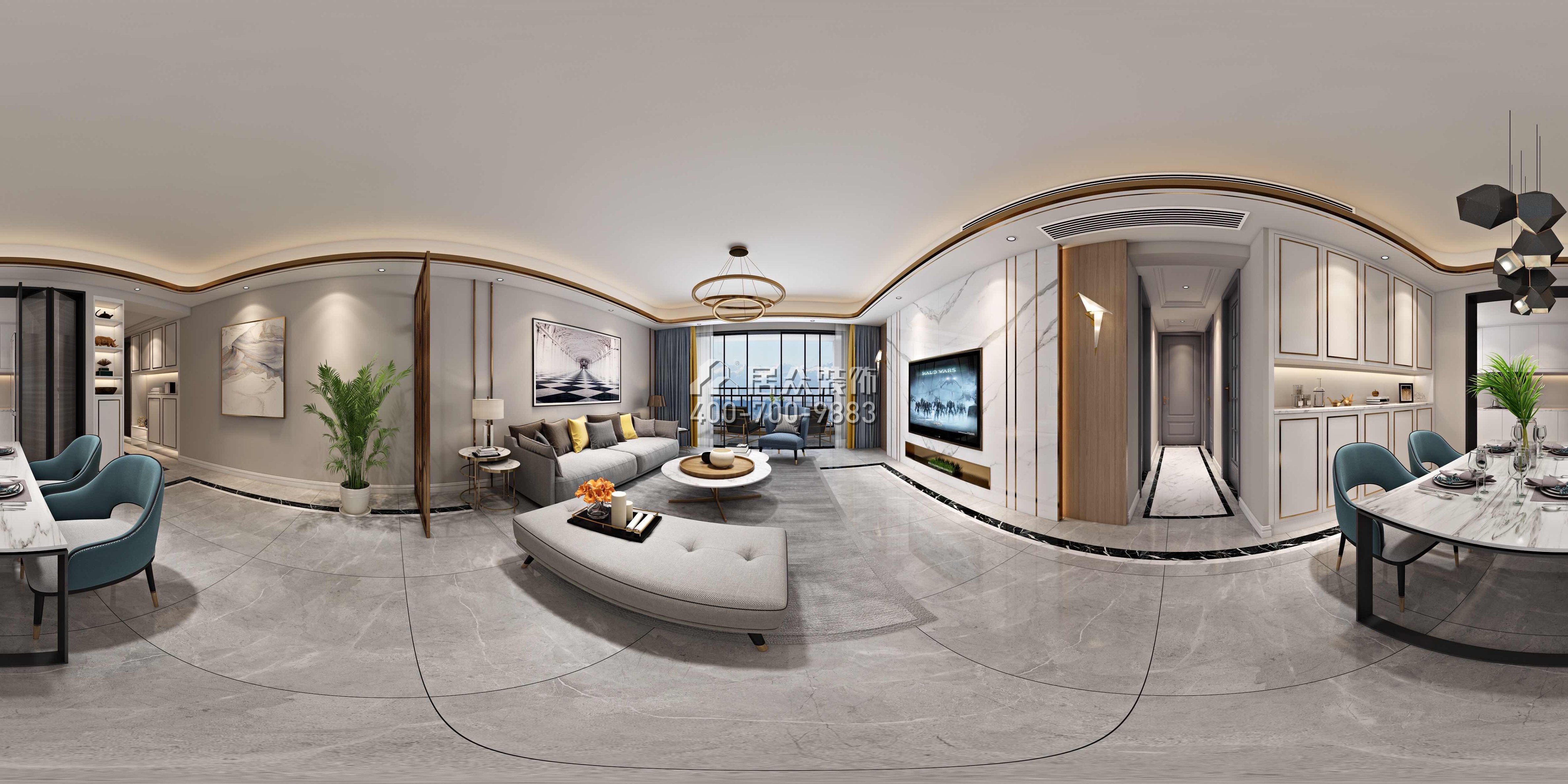 新天鹅堡122平方米现代简约风格平层户型客餐厅一体装修效果图