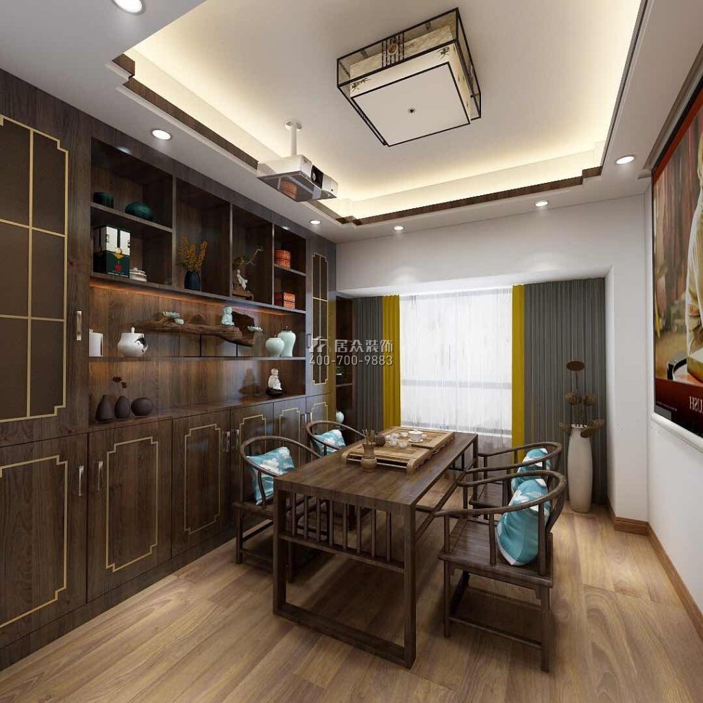 星河丹堤140平方米中式风格平层户型茶室装修效果图
