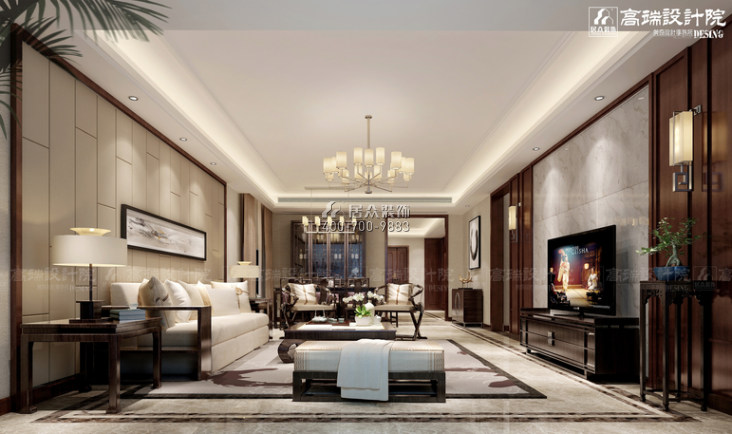 湘江豪庭260平方米中式风格平层户型客厅装修效果图