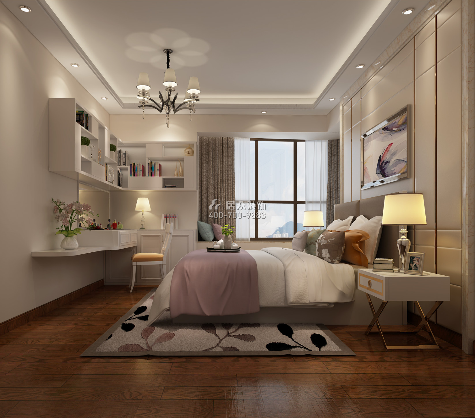 中伦东海岸121平方米现代简约风格平层户型卧室装修效果图
