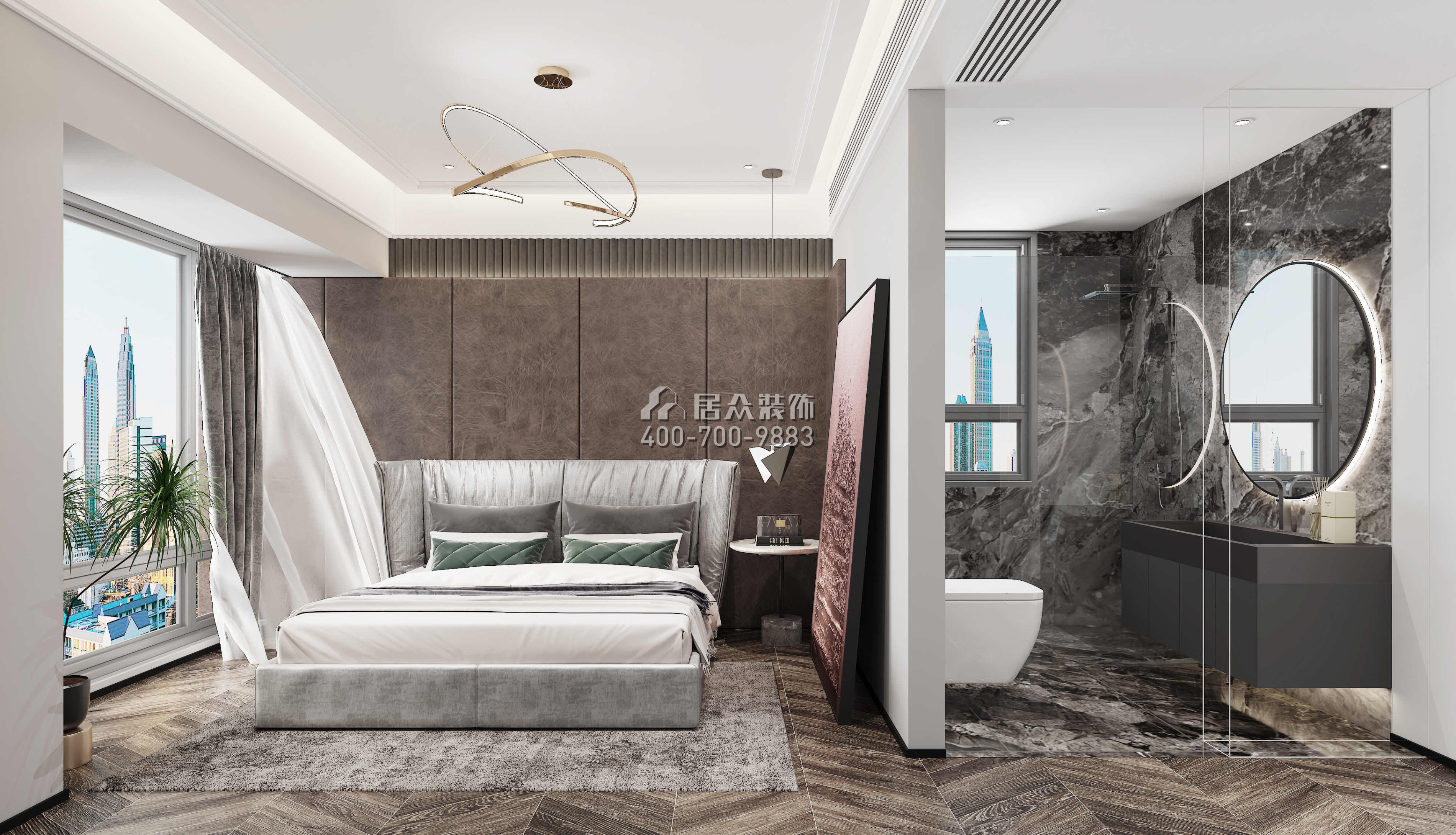 城市山林110平方米现代简约风格平层户型卧室装修效果图