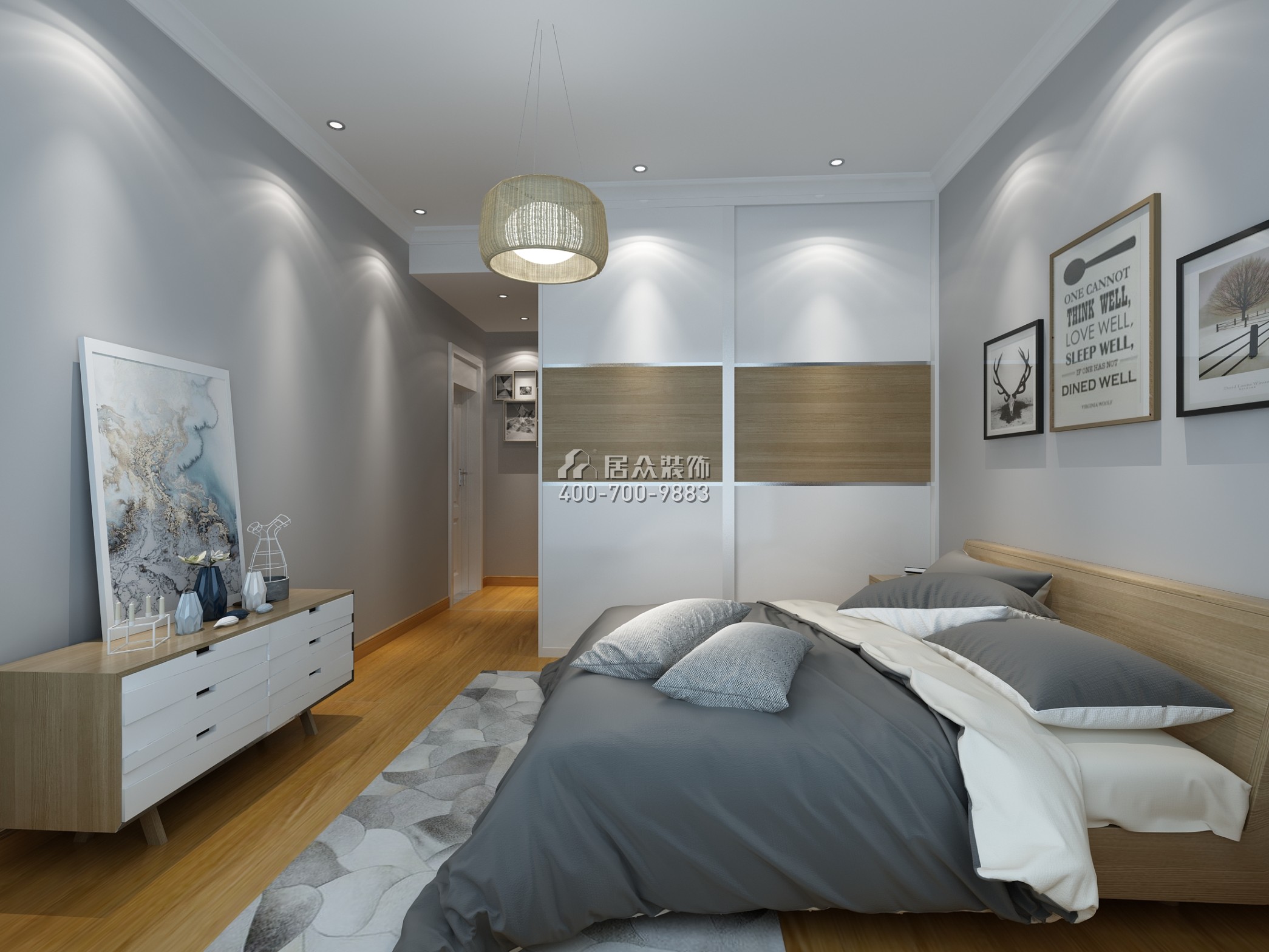 华业玫瑰四季馨园一期108平方米现代简约风格平层户型卧室装修效果图