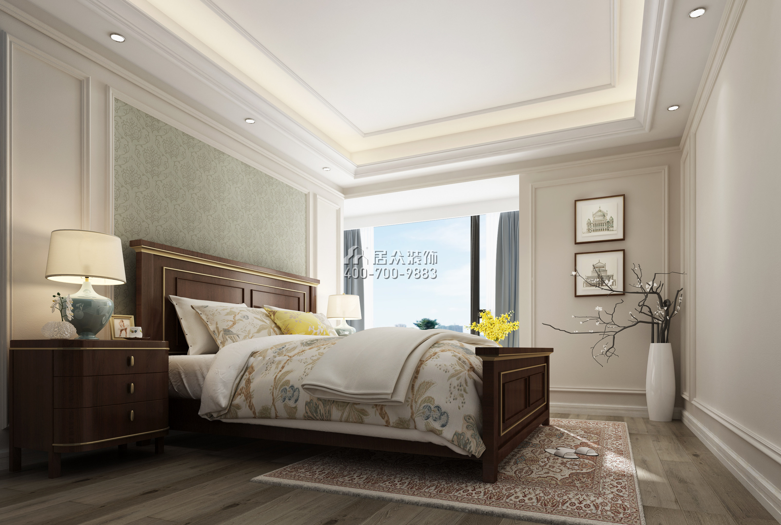 新城新世界130平方米美式风格平层户型卧室装修效果图