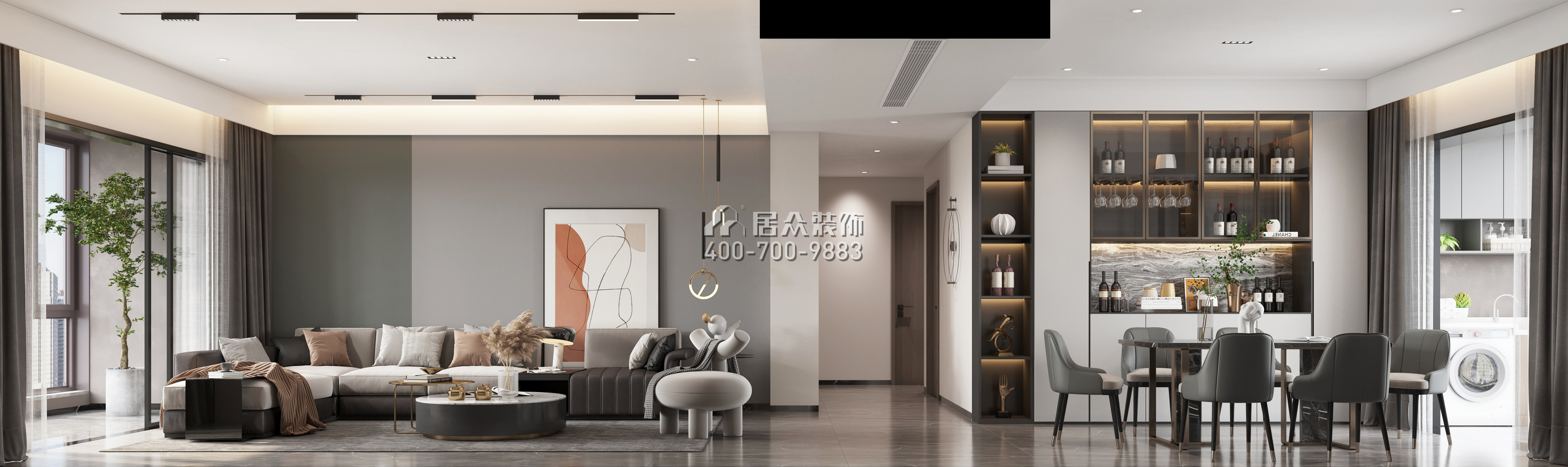 翠湖香山别苑139平方米现代简约风格平层户型客餐厅一体装修效果图