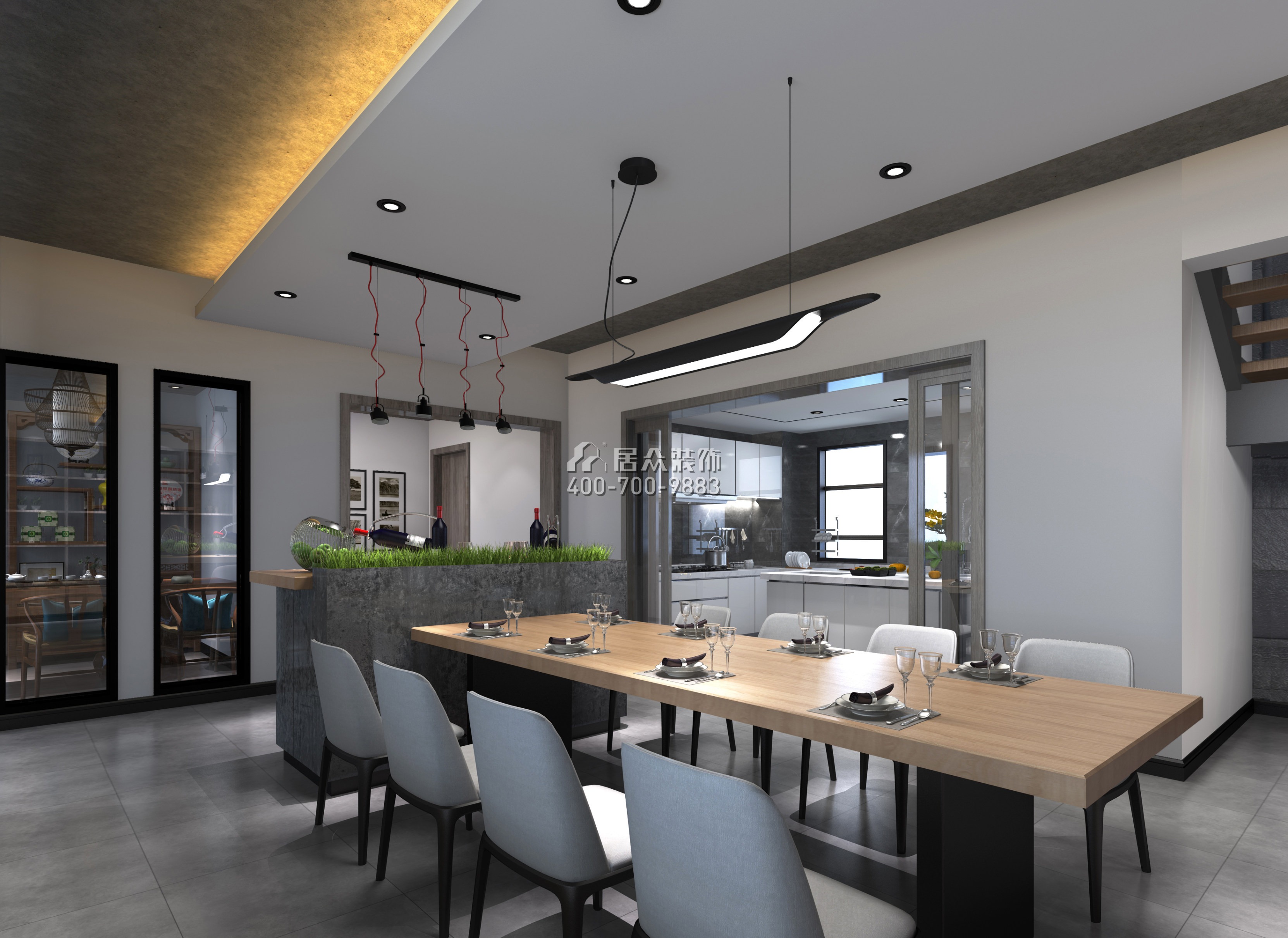 月珑湾豪庭270平方米现代简约风格复式户型餐厅装修效果图
