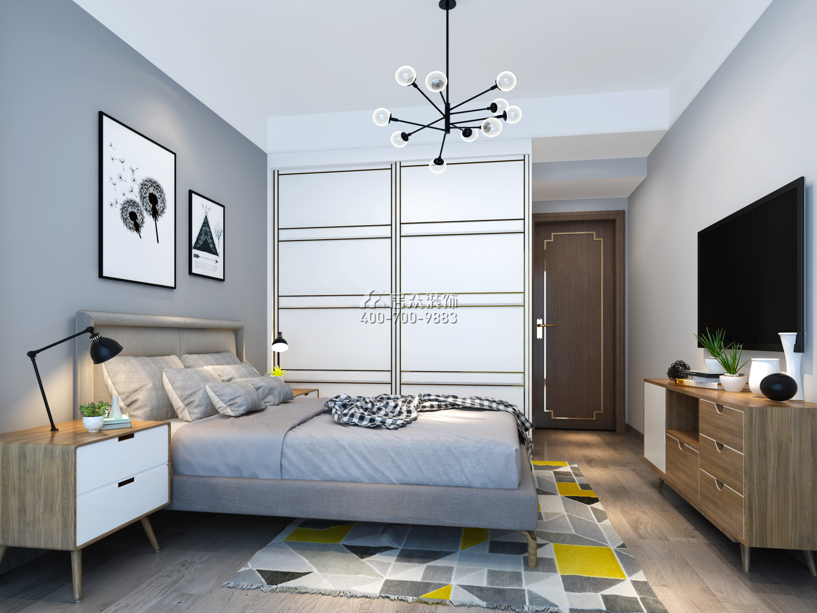 联投东方华府二期105平方米中式风格平层户型卧室装修效果图
