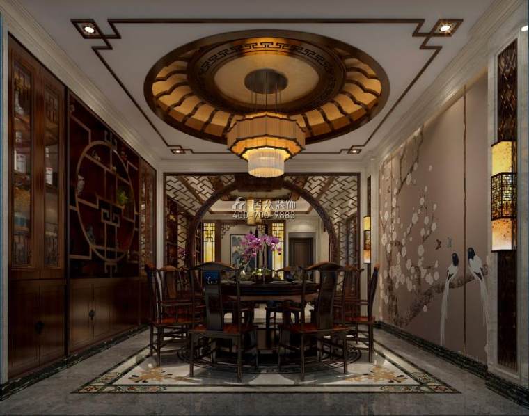 330平方米中式风格平层户型餐厅装修效果图