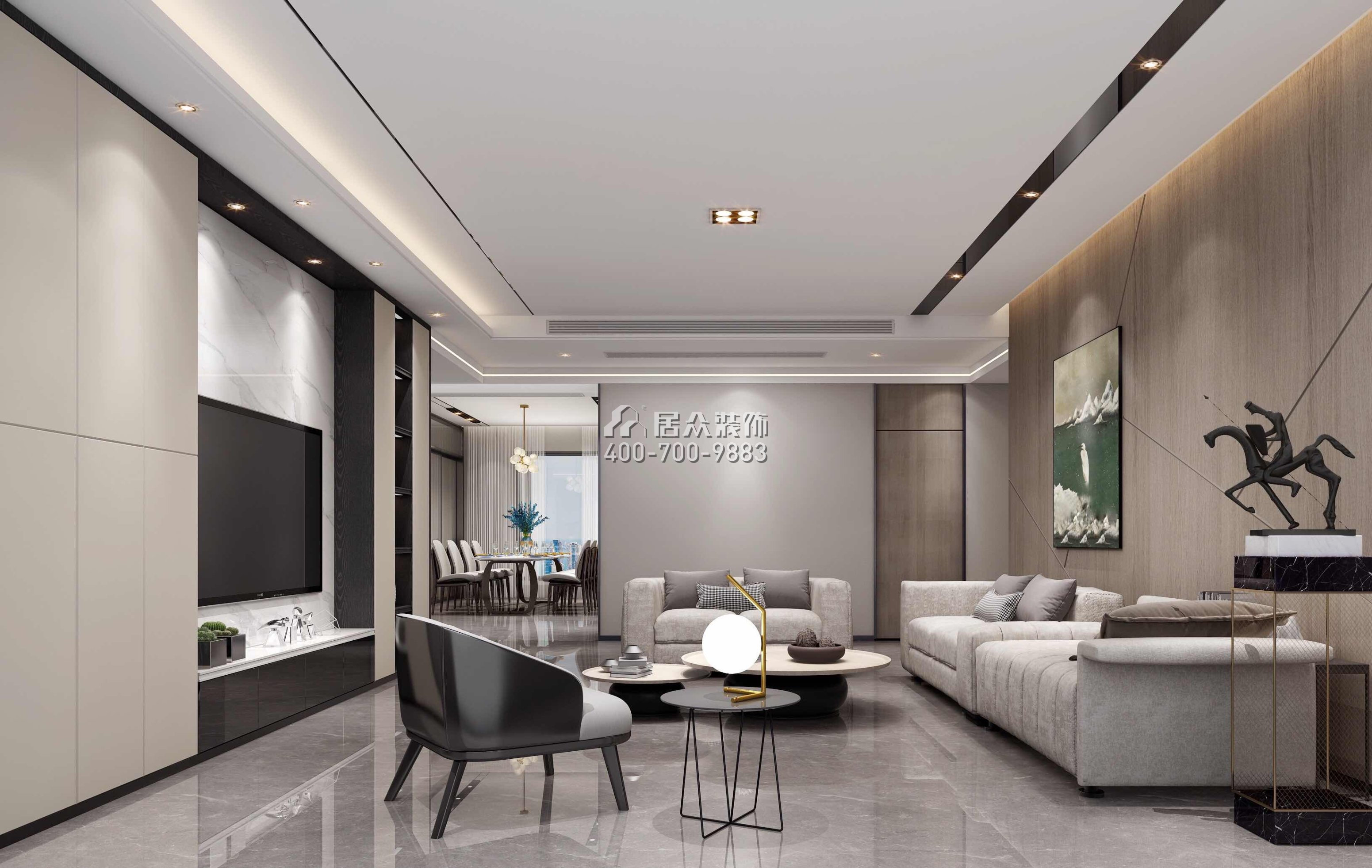 达鑫江滨新城250平方米现代简约风格平层户型客厅装修效果图