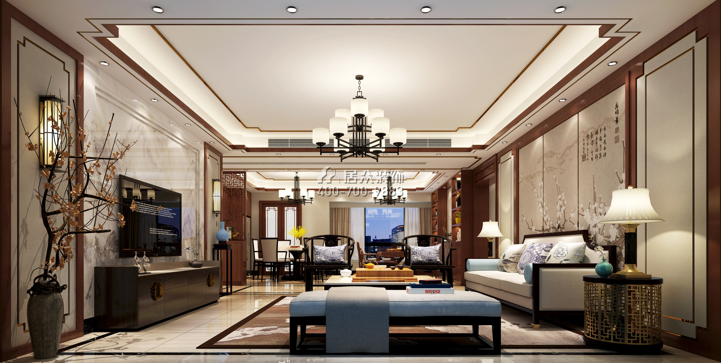华发山庄260平方米中式风格平层户型客厅装修效果图