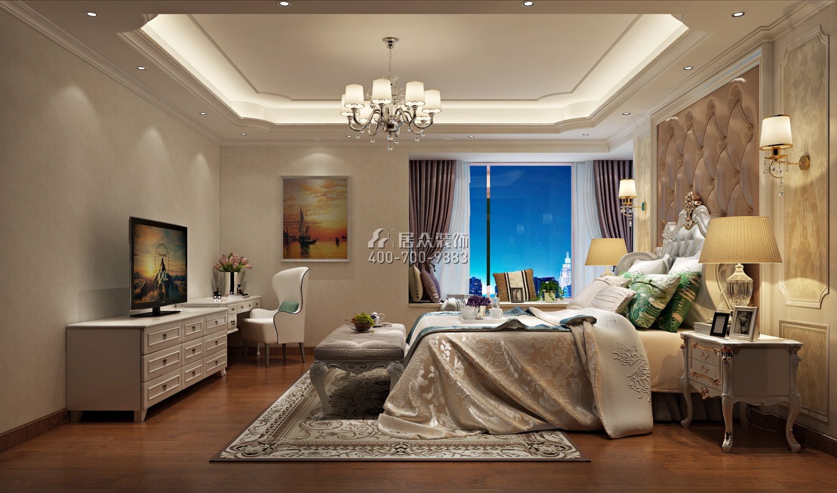 凯景中央首座282平方米欧式风格平层户型卧室装修效果图