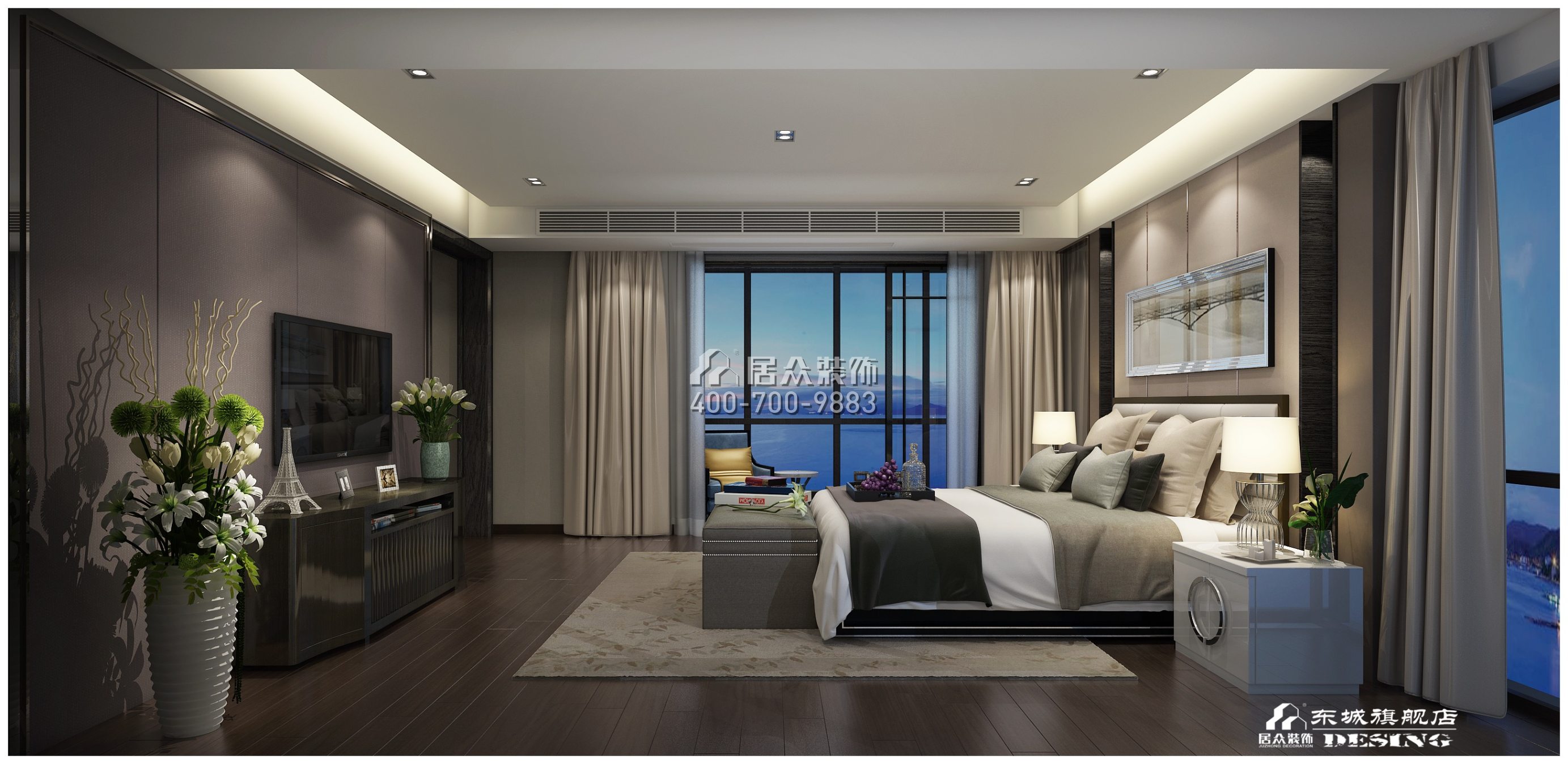 北辰定江洋285平方米现代简约风格平层户型卧室装修效果图