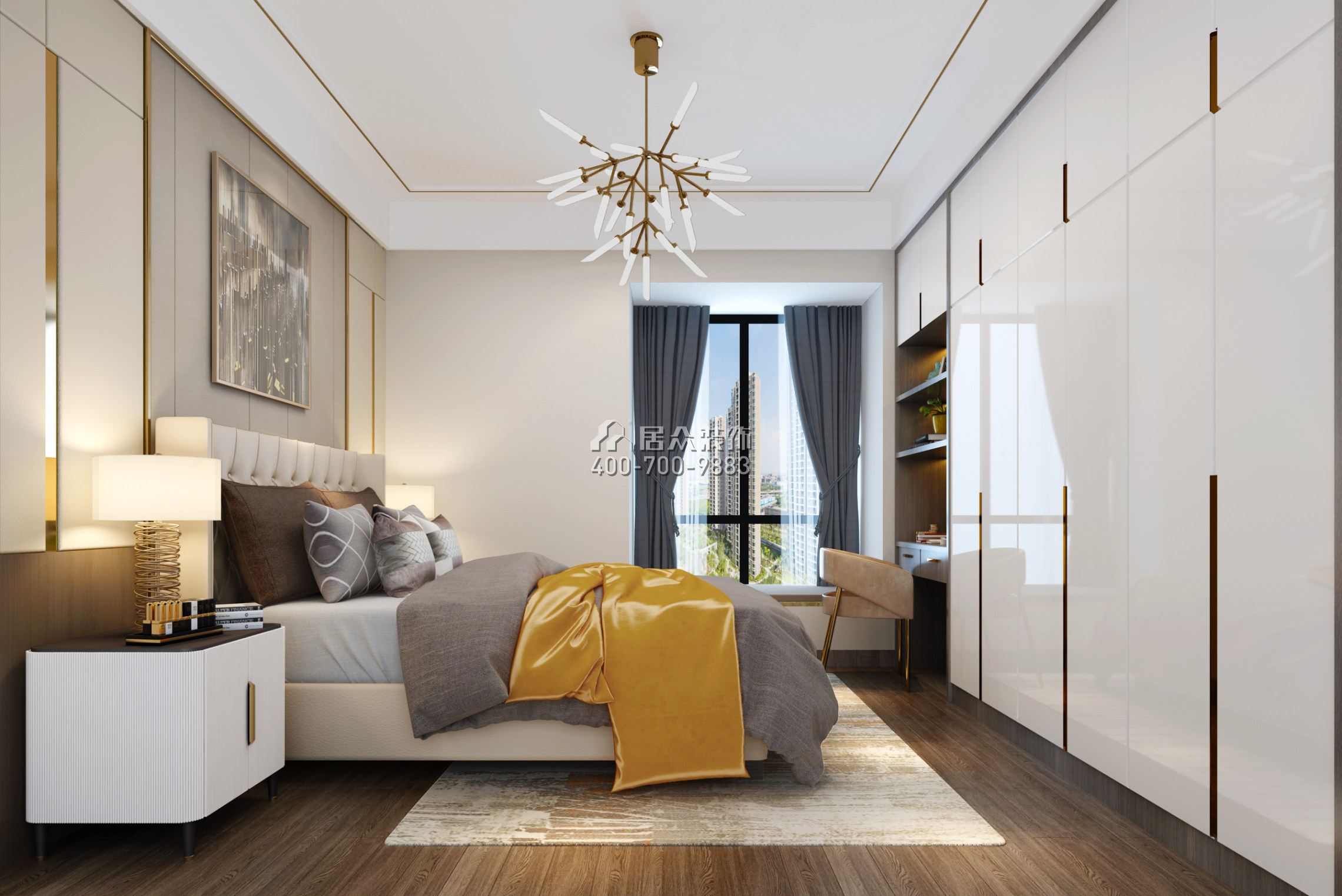 松崗紅星國際二期110平方米現代簡約風格平層戶型臥室裝修效果圖
