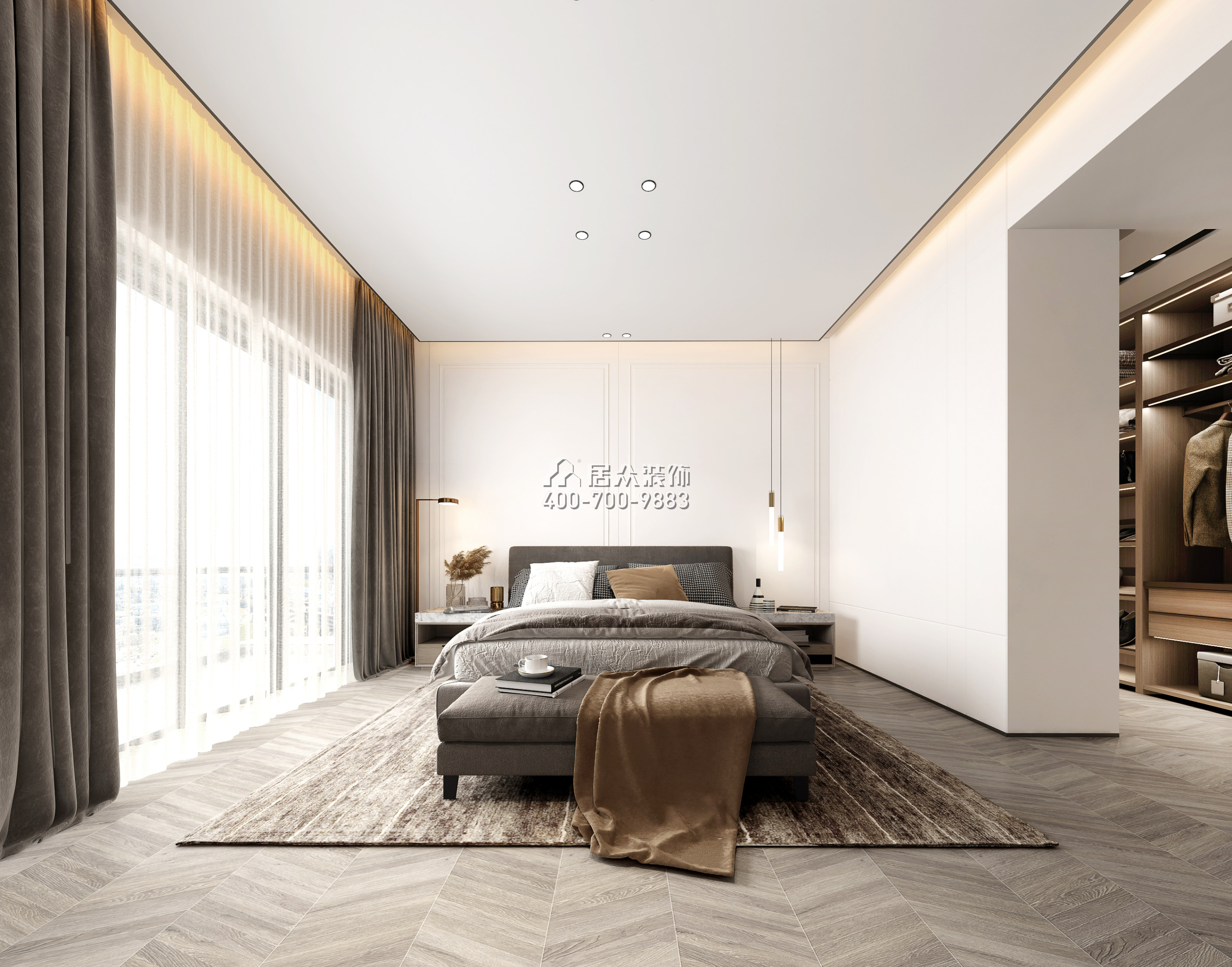 万科瑧山道289平方米现代简约风格平层户型卧室装修效果图