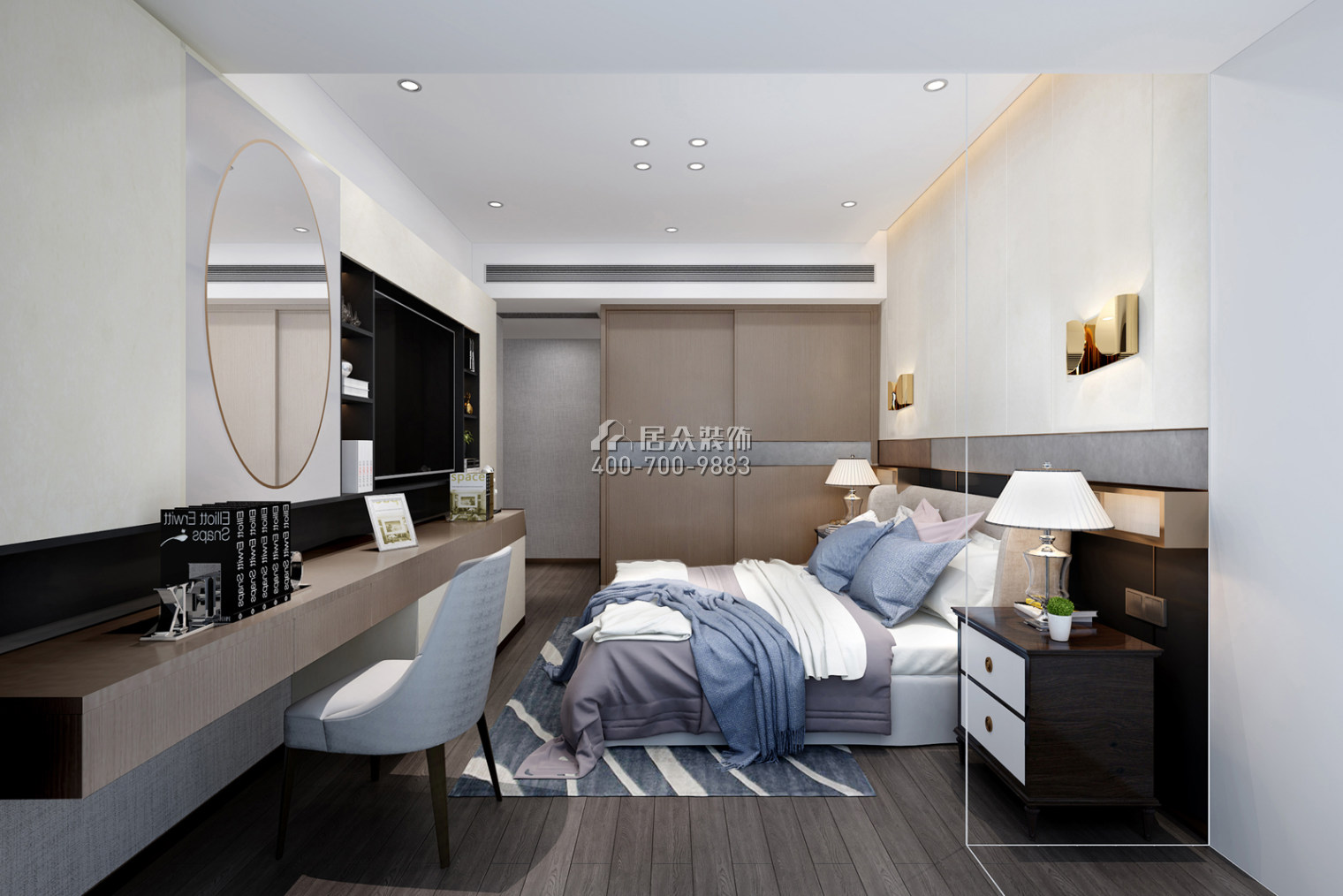 华润城润府二期206平方米现代简约风格平层户型卧室kok电竞平台效果图