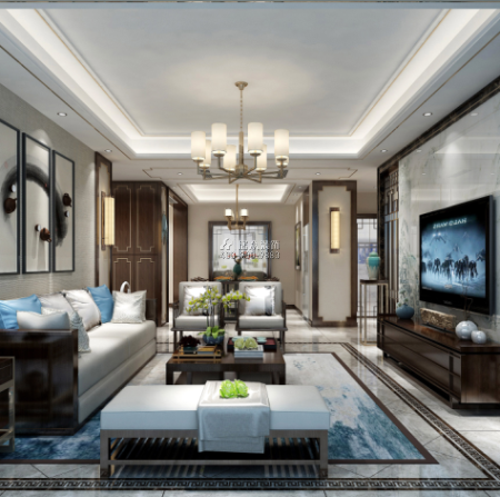 狮山御园143平方米中式风格平层户型客厅装修效果图
